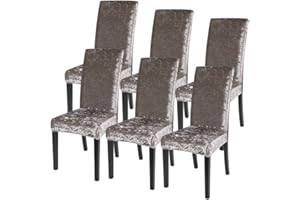 SearchI Chair Covers for Dining Room,Crushed Velvet Chair Slipcovers Removable Washable Elastic Chair Slipcover for Dining Room Living Room Home Decor(Brown,6 Per Set)