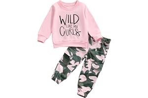RWYBEYW Toddler Girls Clothes 1-6 Years Spring Fall Outfits Baby Letter Print Long Sleeve Pullover Sweatshirt Camouflage Pants Set