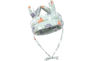 LOMGWUMY Cappello Di Sicurezza Per Bambini, Casco Morbido E Confortevole Per Gattonare, Design Regolabile, Comodo Da Indossare, Adatto Per I Bambini Per Imparare a Camminare(modello Verde Animale)