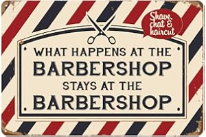WONDERCAVE what happens at the barbershop stays at the barbershop metalowy blaszany znak do baru kawiarni garażu dekoracja ścienna retro vintage 20 x 30 cm