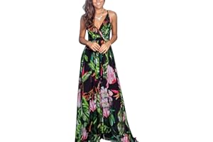 BUOYDM Vestiti Donna Estivi Lunghi Casual Eleganti Abiti Donna Scollo a V Senza Maniche Vestito Boho Fiore Stampato Maxi Lunga Sexy Vacanze Spiaggia