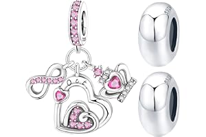 PANPOKI 3 stycken födelsestenshängen för berlocker armband 925 sterlingsilver oändlighet kärlek hjärta krona hänge avståndstopp pärlor för armband julklappar för kvinnor