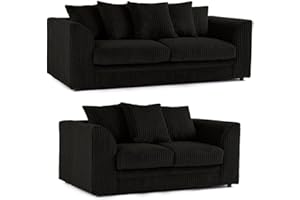 GENERIC ET Jumbo Cord Fabric Sofa - 3 Seater and 2 Seater - Jumbo Cord Fabric (Black, 3+2 Seater)