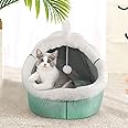 OYUNCU NUJOOM Cat Cave Bed with Hanging Toy,Semi-Enclosed Cat Bed with Large Space for Cats to Rest & Sleep, Pet Bed with a Washable and Detachable Mat Cat/Dog/Rabbit/Puppy/Kitten (Green)