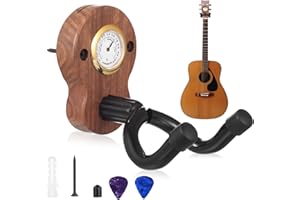 But the cow 1 Set di Ganci Supporto Chitarra Muro, Appendi Chitarra da Muro, Ganci da Parete Montaggio in Legno per Chitarre Acustiche, Elettriche, Banjo, Basso, con Igrometro