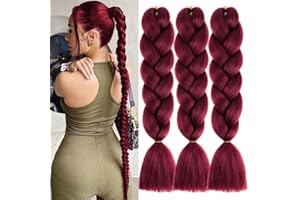 JOOCEEBABY Burdeos Pelo Para Trenzas Africanas 24" 3 Piezas/Lote for Mujer Para Trenzas Pelo Sintetico Postizo Para Trenzas Treasure 99J Burgundy Colors Braiding Hair Extensiones Trenzas