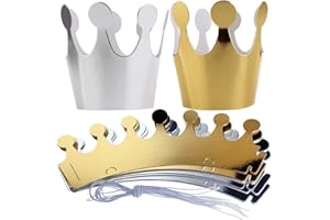 Happium Birthday Crown Paper Hats 10pcs Prince, Princess Party Favors for Kids, Silver and Gold Crown Party Decorations