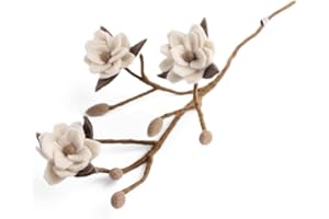 Én Gry & Sif Figura decorativa de magnolia para jarrón de estilo Scandi I de fieltro natural, hecho a mano, con flores blancas, 1 x 60 cm