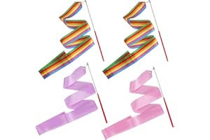 Demarsen 4 Stück Gymnastikband mit Stab, Kinder Rhythmische Sportgymnastik Band Gymnastikbänder zum Tanzen Regenbogen Gymnastikband Tanzband Tanz Bänder für Kunst Tanz Ballett Twirling(2 m)