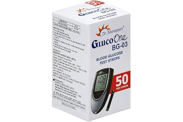 Dr. Morepen BG-03 Blood Glucose Test Strips, 50 Strips (Black/White)(Only Strips, No Glucometer)