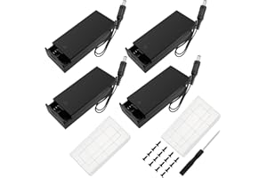 4 PCS 18650 Battery Holder, KUOQIY 2 x 3.7V Battery Holder Case with ON/Off Switch & DC Plug & Cover, with 2 PCS Plastic Battery Storage Box & Screwdrivers & Screws