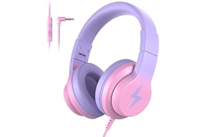 CANDY BILA Kinder kopfhörer, Kopfhörer Kinder mit Kabel,85/94 dB Lautstärkebegrenzer,HD-Mikrofon,Stereo Sound,Stellverstellbare kopfriemen,Faltbare Over Ear Kinderkopfhörer für Lernen und Reisen,Farbverlauf Rot