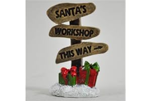 FIESTA STUDIOS Fairy Garden UK Mini Wooden Sign "Santas Workshop This Way" Christmas Miniature Home Decor - Xmas Elf Magical Gift Idea - Height: 7cm