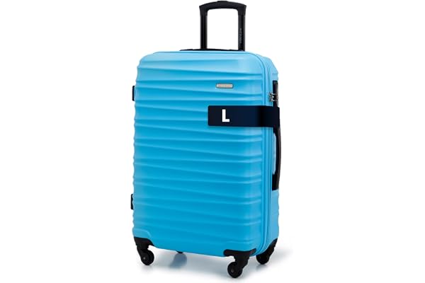 WITTCHEN Valise de Voyage Valise Moyenne Valise à roulettes ABS Trolley 4 roulettes Spinner Serrure à Combinaison Poignée télescopique Groove Line Taille L Bleu Air France/Easyjet/Transavia France