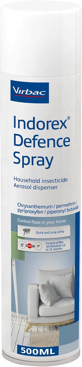 Virbac Indorex Defence Flea Spray for the Home | Long-Lasting 12-Month Protection Against Fleas and Dust Mites | 500ml Can
