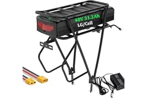 EXECYC Porte-Bagages arrière Batterie de vélo électrique 48V 31.2Ah pour Les vélos électriques de1500 W et 750W 1000W 500W-Kit de Conversion pour vélo électrique Batterie