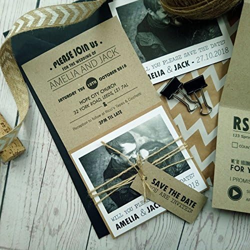 Rustic Wedding Invitation with Vintage Black and White Picture on Craft Card (Pack of 10)