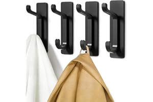 Self Adhesive Hooks, Extra Sticky and Strong, Hanging up to 6KG, Heavy Duty Stick on, No-Nail Hook for Back of Door, Black, 4