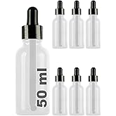 Afracam 50 ml Metal Kapaklı Damlalık Dropper Şişesi Serum 50 cc Cam Şişe 6 Adet (Siyah Kapak, Şeffaf)