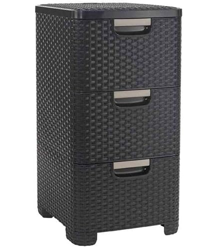 M-Home - Tour de Rangement / 3 Tiroirs - Plastique / Imitiation Osier