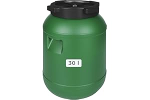 F & R Kleines Fass 30 Liter aus HDPE zur Aufbewahrung I Futtertonne Pferd I Wassertank Weithalsfass mit Deckel I Wasserfass I Sauerkrautfass I Gurkenfass Gärfass I Maischefass