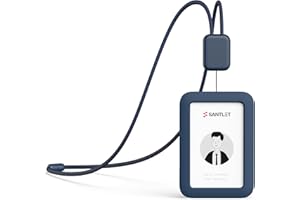 Lanyards for ID Badges Holder, SANTLET Silicone ID Badge Holder Name Card Case Protector with Retractable Cord, Safety Breakaway Buckle, 2 Card Slots for Office Staff Teachers Employees Cruising Bleu
