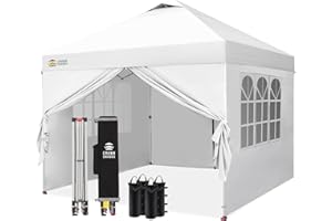 CROWN SHADES Pop Up Gazebo with 4 Sides, 3m x 3m Waterproof Pop Up Tent, Center Lock One Push Instant Garden Shelter, Heavy Duty Gazebo with Carry Bag, Bonus 8 Stakes and 4 Ropes