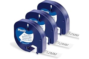 Markurlife-Cintas de Etiquetas Compatible para Dymo LetraTag Plástico 12mm x 4m Etiquetas LetraTag 91201 Negro sobre Blanco para Dymo LetraTag LT-100H LT-100T XR XM QX 50 2000