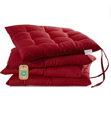 Cuscino Seduta E Schienale Per Sedia 40x40 Cm - Imbottito In Spugna Ad Alta Densità, Antiscivolo, Rosso - 2