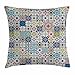 Produktbild pigyear888 Oriental Throw Pillow Cushion Cover, Checkered Assortment of Motifs from Middle Eastern Moroccan Portuguese Grid Tiles, Decorative Square Accent Pillow Case, 18 X 18 Inches, Multicolor