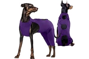 Kuoser Body para perro después de la operación, traje de recuperación para castración perra perra, protección de muslos, traje antilamido, alternativa al collarín, morado XL