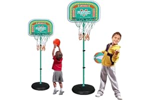 COO11 Kids Basketball Hoop with Adjustable Metal Stand, Portable Backboard Set with Ball, Net & Pump, Indoor Outdoor Sports Game for Boys & Girls Ages 3+ (Height Up to 150cm and 240cm)