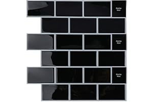 Yoillione Credence Adhesive pour Cuisine Salle de Bain, Faux Carrelage Adhesif Mural Noir Credence Cuisine Adhesive, ImperméAble Metro 3d Dalle PVC Adhesive Murale, 10 Pièces