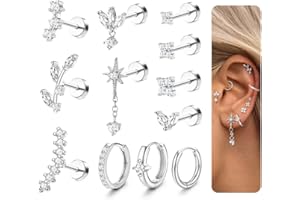 Milacolato 12 Pezzi Piercing Orecchio Helix Donna Oro Argento Orecchini Cerchio Acciaio Inossidabile Chirurgico Ipoallergenico Piercing Cartilagine Trago Conch Gioielli Set Donna