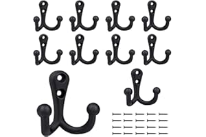 BIGLUFU 10 Piezas Percheros Pared Ganchos para abrigos Vintage Ganchos de Decoración Para Dormitorio, Baño, Cocina, Armario, Negro