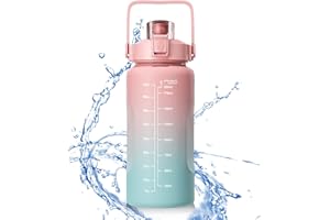 Uootach Borraccia con Cannuccia 2 Litro Borraccia sportiva, Indici di ispirazione con graduazioni, Senza BPA, Bottiglia adatto per sport, perdita di peso, fitness, outdoor, escursionismo(rosa)