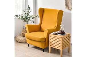 Highdi Funda de Sillón de Orejas Elástica, Funda de Sofá Relax 2 Piezas con Funda de Cojín, Fundas Protector de Butaca para Dormitorio, Recepción, Club (Amarillo,Funda de Sillón)