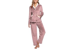 iClosam Pijama Invierno Franela Suave para Mujer - Conjunto Largo de 2 Piezas con Botones, Polar Cálido para Casa y Dormir S-XXL