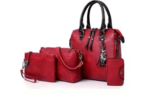 Haipky Women Handbag, Vintage Tassel Top Handle Tote Shoulder Crossbody Messenger Bags 4 PCS Set Wallet Purse Set for Women Ladies