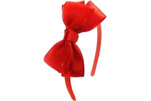 PrettyBoutique 4 Inches Girls Sheer Satin Ribbon Bow Alice Headband (Red)
