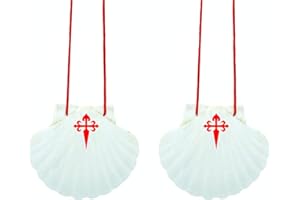 ‎FINOLY Finoly Muschel Jakobsweg Camino Santiago Compostela Packung mit 2 Einheiten Pilgermuschel mit Kreuz von Santiago und Zeichenfolge für Auflegen Xacobeo Jacobeo