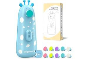 Megainvo Lima de Uñas para Bebés- Cortauñas Electricas con 10 Cabezales de Molida,LED Luz,1 Cubierta de Anti-Polvo para Recién Nacidos y Niños Pequeños,Azul