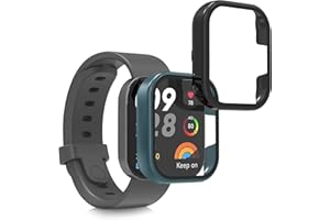 kwmobile Etui kompatybilne z Xiaomi Redmi Mi Watch Lite 3 / Redmi Watch 3 - Fullbody Fitness Tracker Case zestaw ze szkła - czarno-zielone