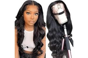 Gsoroel Parrucche Capelli Veri 13x6 Swiss Lace Front Human Hair Wig Body Wave Glueless Wig 1B Natural Black Color Brazilian Virgin Hair Pre Plucked With Natural Hairline 14 Pulgadas
