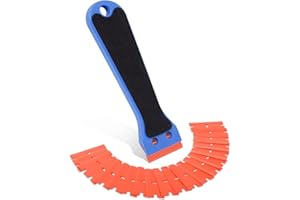 FOSHIO Raschietto in plastica con manico lungo, con 20 lame in plastica da 1,5 pollici, per rimuovere adesivi e rimuovere residui di colla blu