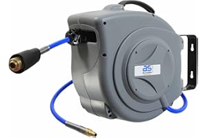 ‎AS - SCHWABE AS Schwabe I 12613 Professional Compressed-Air Hose Reel 15 m PU Hose & 1 m Connection Hose Compressed-Air Drum with Hose Stop & Quick Release Coupling Heavy Duty Reel Grey