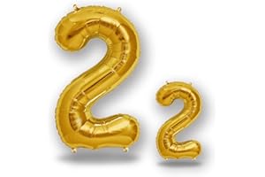 FUNXGO® Ballon doré decoration anniversaire 2 ans - Lot de 2 - Ballons Numéro 2 en or - deco anniversaire 2 ans fille ou garcon - Gonflables à l'Hélium - Happy Birthday - Chiffre 2 doré