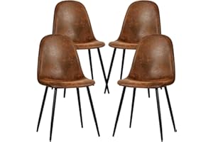 FurnitureR Zestaw 4 zamszowych krzeseł kuchennych z metalowymi nogami do salonu, jadalni, brązowe