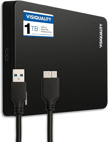 Externe Festplatte 1 TB USB 3.0 – Schnelle Portable HDD, kompatibel mit Windows, Mac, PS4, Xbox, Plug & Play, kompakt, Schwarz - 1