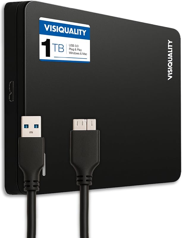Externe Festplatte 1 TB USB 3.0 – Schnelle Portable HDD, kompatibel mit Windows, Mac, PS4, Xbox, Plug & Play, kompakt, Schwarz